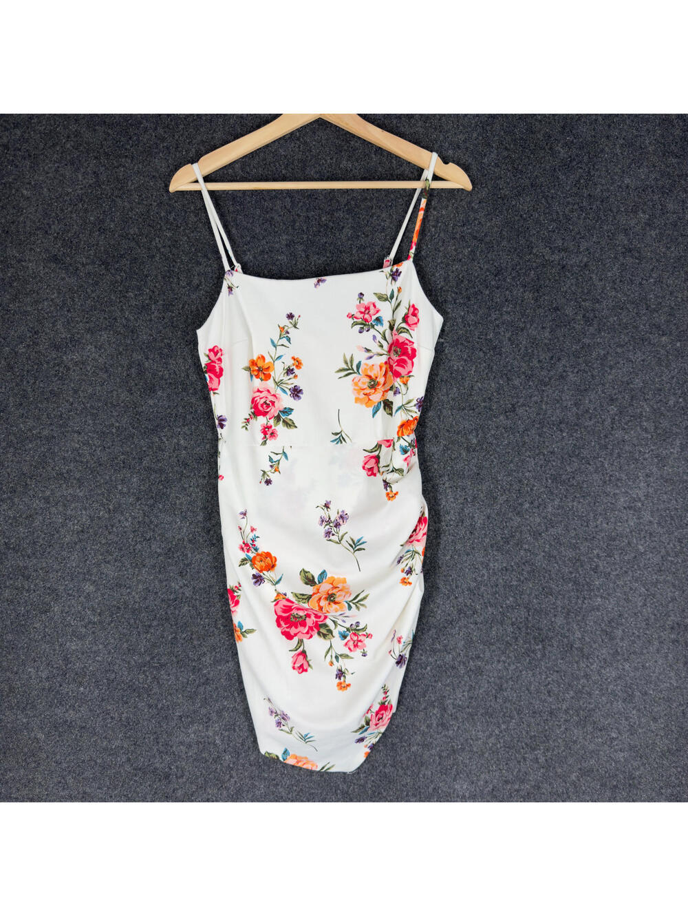 Emerald Sundae Dress Women M Medium White Floral Sheath Midi Zipper Lined Casual